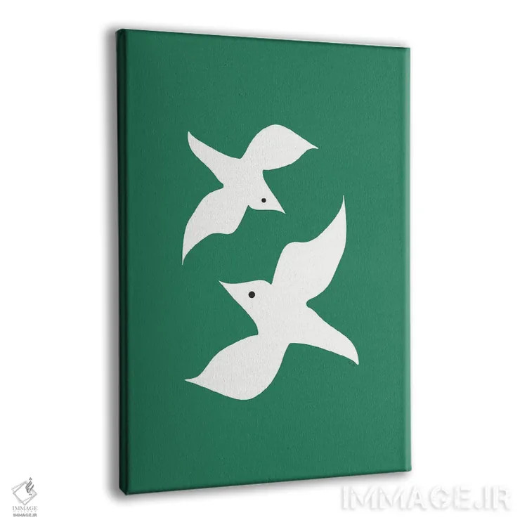 تابلو مینیمال مرغان عاشق سبز اثر لیندا گوبتا - نمای پرسپکتیو محصول