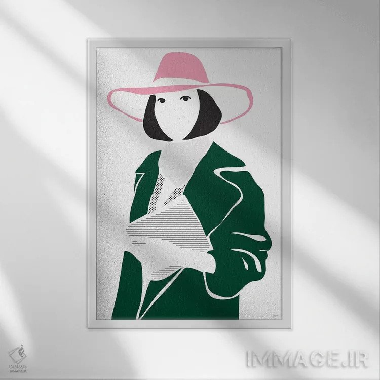 تابلو مینیمال دختری با کلاه اثر لیندا گوبتا - نمای قابدار سفید