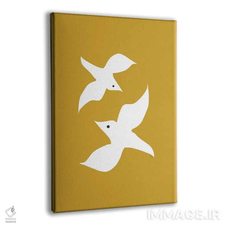 تابلو مینیمال مرغان عاشق خردلی اثر لیندا گوبتا - نمای پرسپکتیو محصول