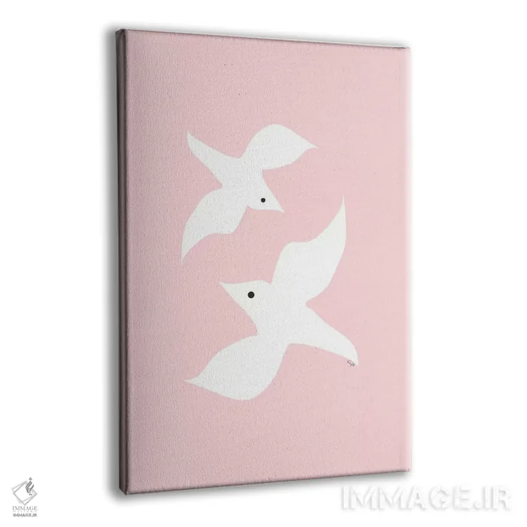 تابلو مینیمال مرغان عاشق صورتی اثر لیندا گوبتا - نمای پرسپکتیو محصول