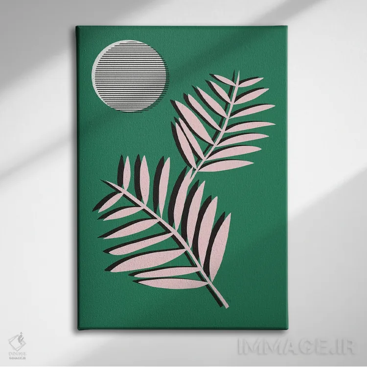 تابلو مینیمال برگ های نخل در مهتاب اثر لیندا گوبتا - نمای روبهرو روی دیوار