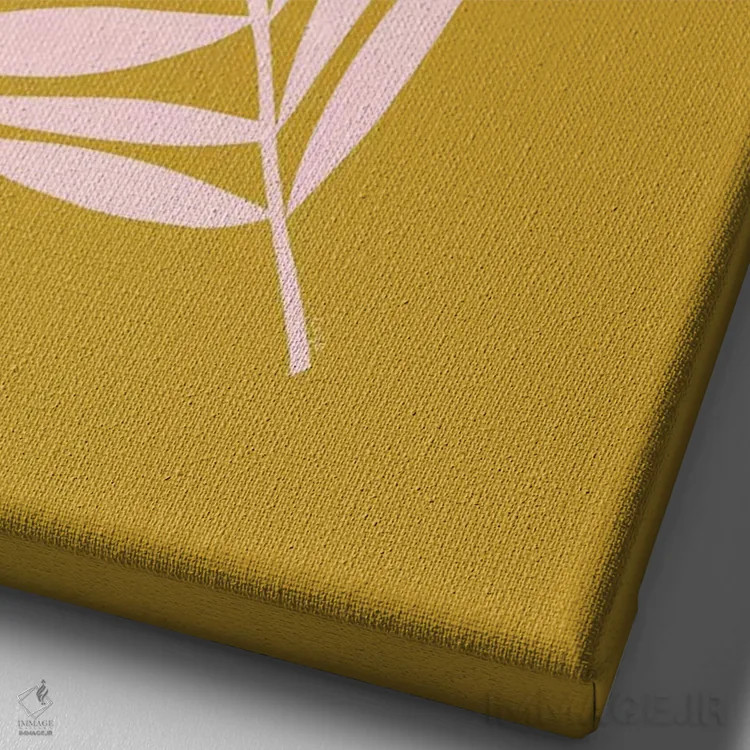 تابلو مینیمال برگ های نخل خردلی اثر لیندا گوبتا - نمای نزدیک بافت بوم