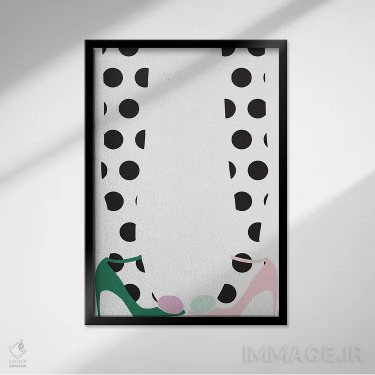 تابلو مینیمال کفش های پاپیونی اثر لیندا گوبتا - نمای قابدار مشکی