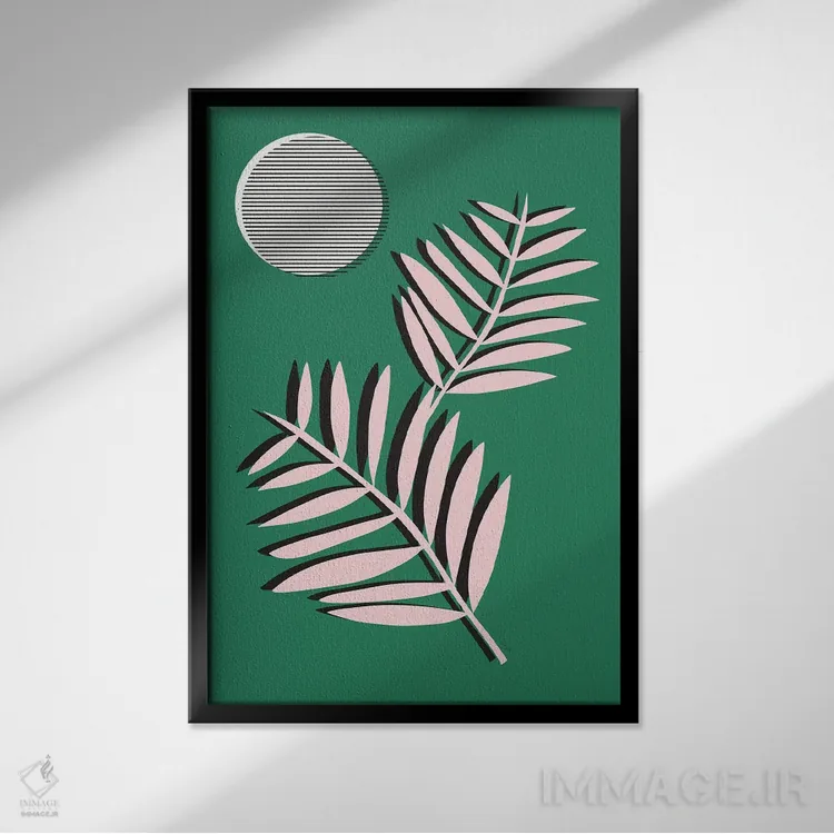 تابلو مینیمال برگ های نخل در مهتاب اثر لیندا گوبتا - نمای قابدار مشکی