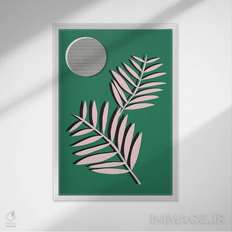 تابلو مینیمال برگ های نخل در مهتاب اثر لیندا گوبتا - نمای قابدار سفید