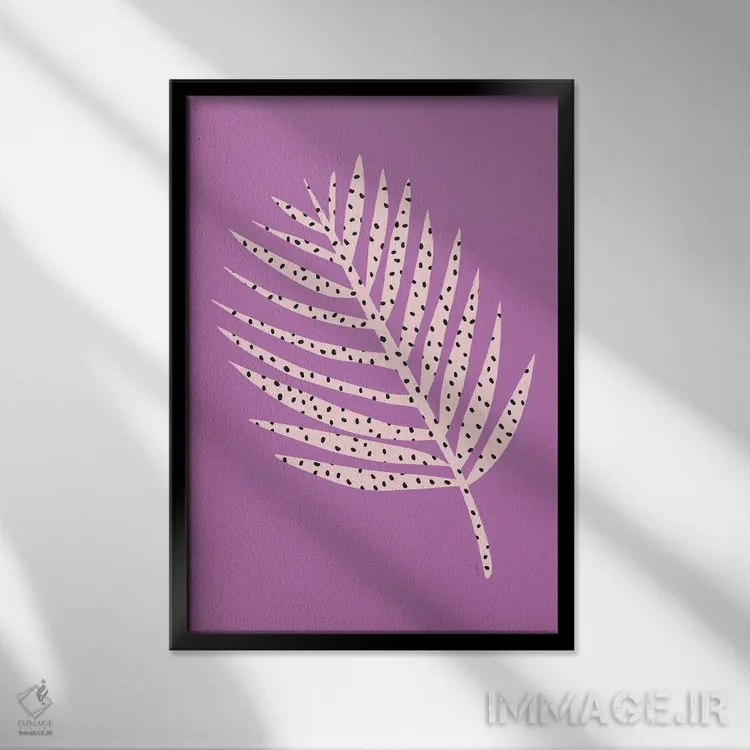 تابلو مینیمال برگ نخل بنفش اثر لیندا گوبتا - نمای قابدار مشکی