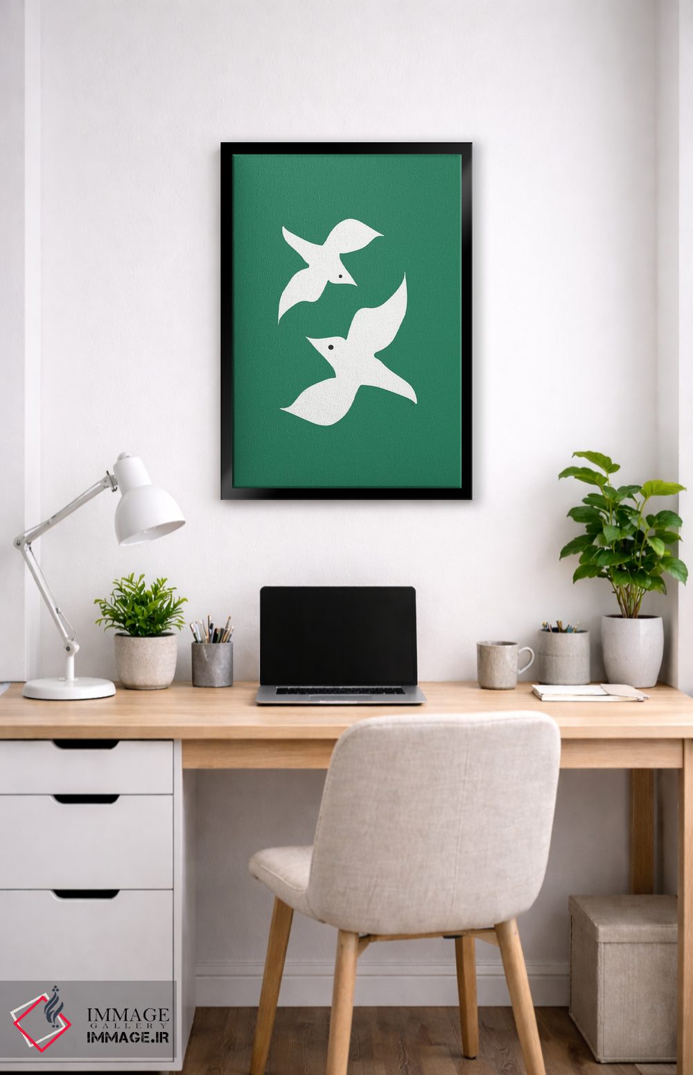 تابلو مینیمال مرغان عاشق سبز اثر لیندا گوبتا - D5B