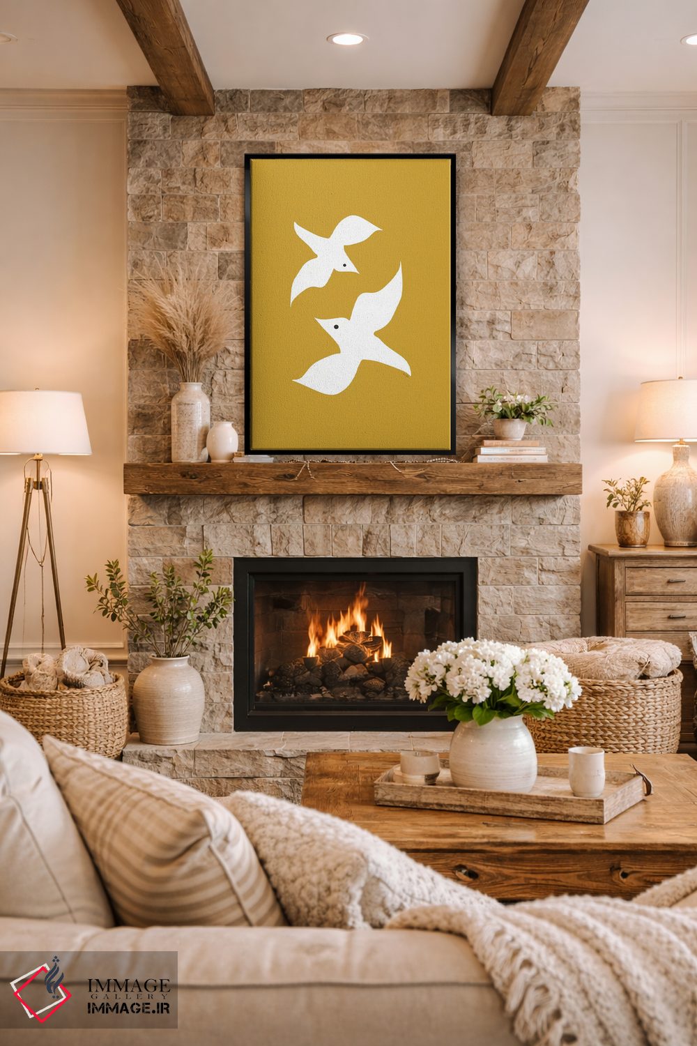 تابلو مینیمال مرغان عاشق خردلی اثر لیندا گوبتا - D2B