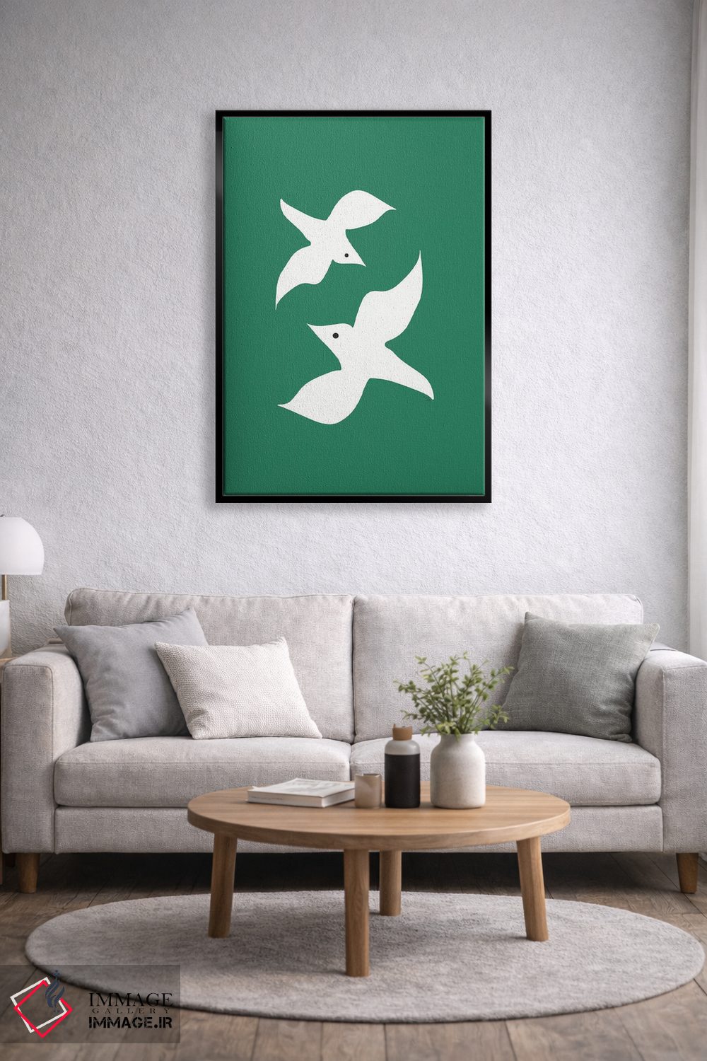 تابلو مینیمال مرغان عاشق سبز اثر لیندا گوبتا - D4B