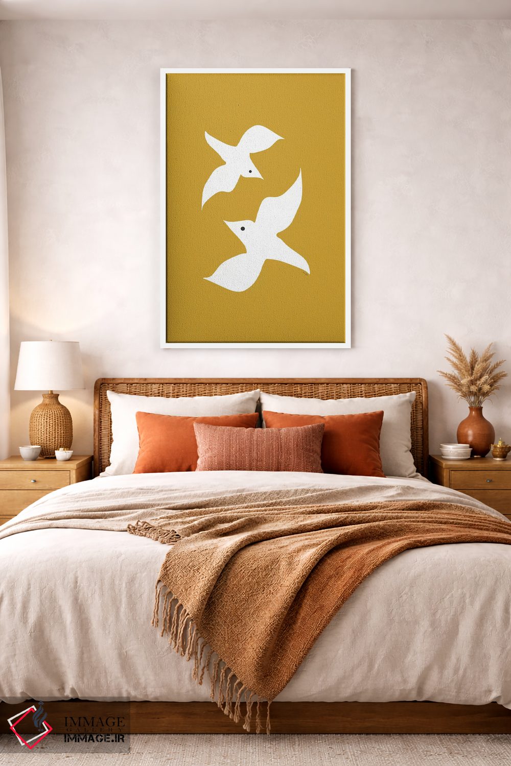 تابلو مینیمال مرغان عاشق خردلی اثر لیندا گوبتا - D3W