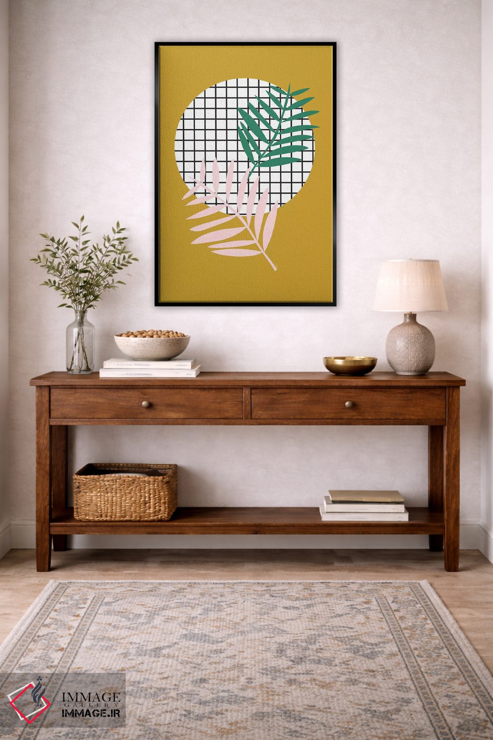 تابلو مینیمال برگ های نخل خردلی اثر لیندا گوبتا - D3B