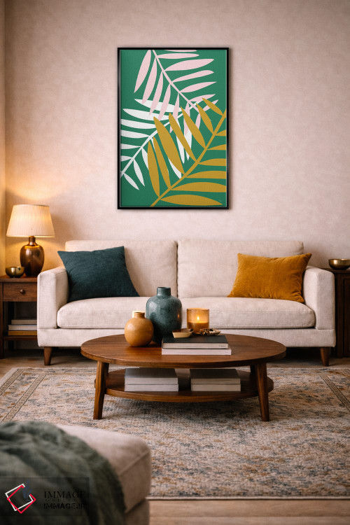 تابلو مینیمال برگ های نخل سبز اثر لیندا گوبتا - D4B