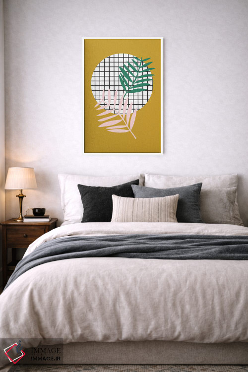 تابلو مینیمال برگ های نخل خردلی اثر لیندا گوبتا - D6W