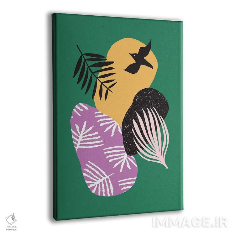 تابلو مینیمال پرندگان گرمسیری در میان سبزه ها اثر لیندا گوبتا - نمای پرسپکتیو محصول