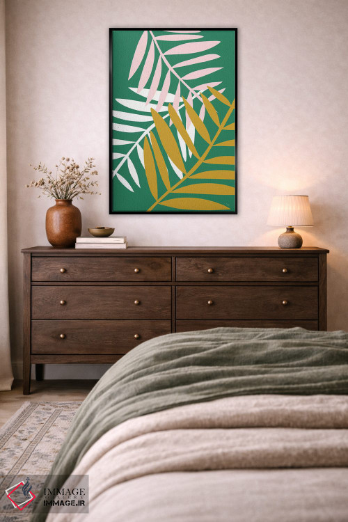 تابلو مینیمال برگ های نخل سبز اثر لیندا گوبتا - D3B
