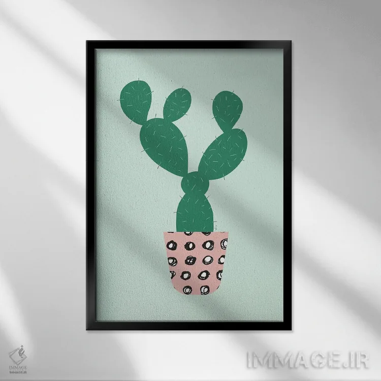 تابلو مینیمال کاکتوس اثر لیندا گوبتا - نمای قابدار مشکی
