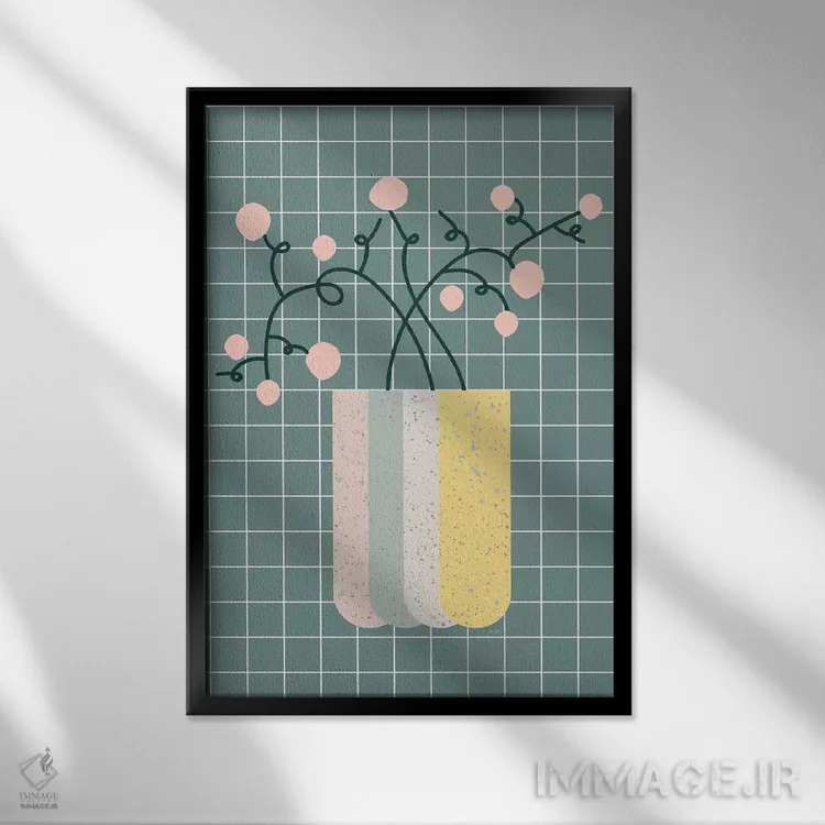 تابلو مینیمال گلدان گل اثر لیندا گوبتا - نمای قابدار مشکی