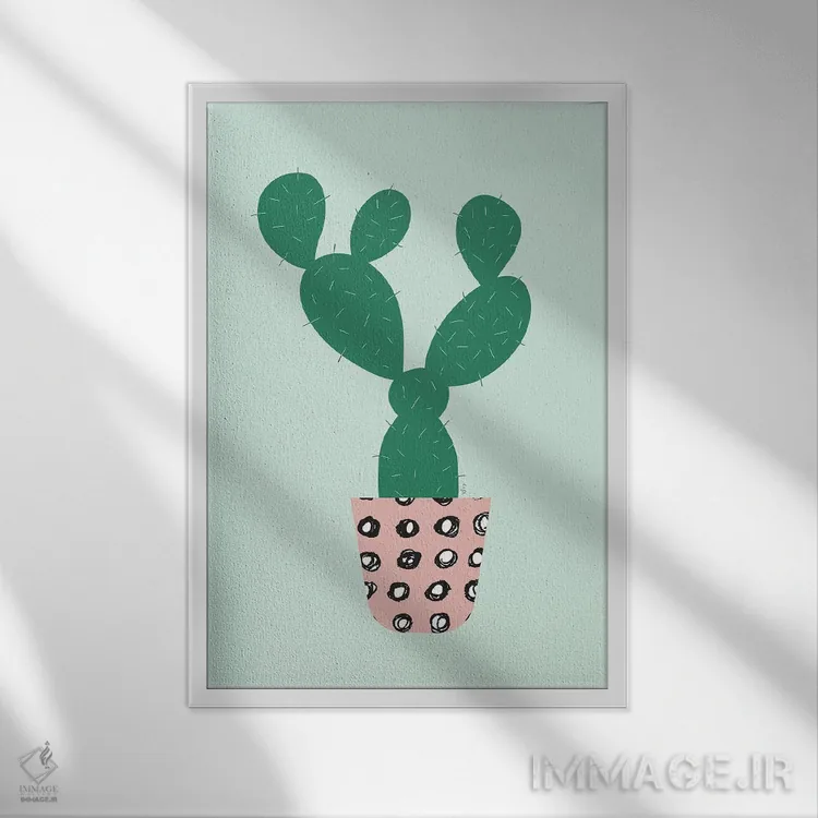تابلو مینیمال کاکتوس اثر لیندا گوبتا - نمای قابدار سفید