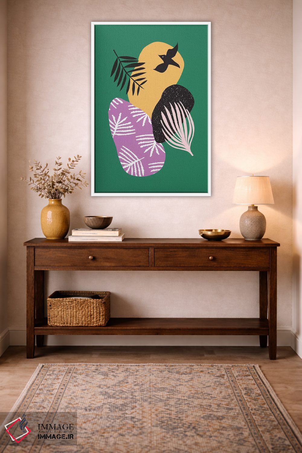 تابلو مینیمال پرندگان گرمسیری در میان سبزه ها اثر لیندا گوبتا - D3W