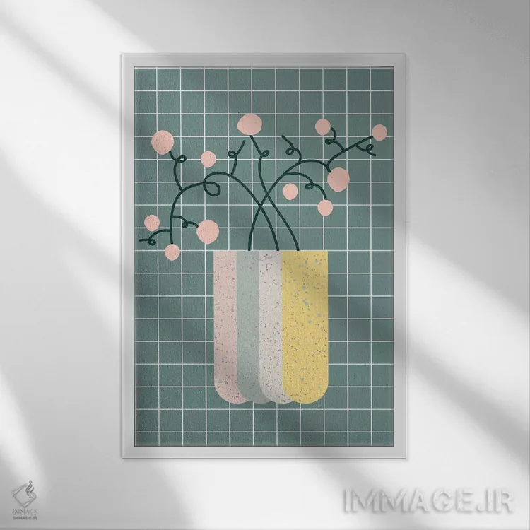 تابلو مینیمال گلدان گل اثر لیندا گوبتا - نمای قابدار سفید