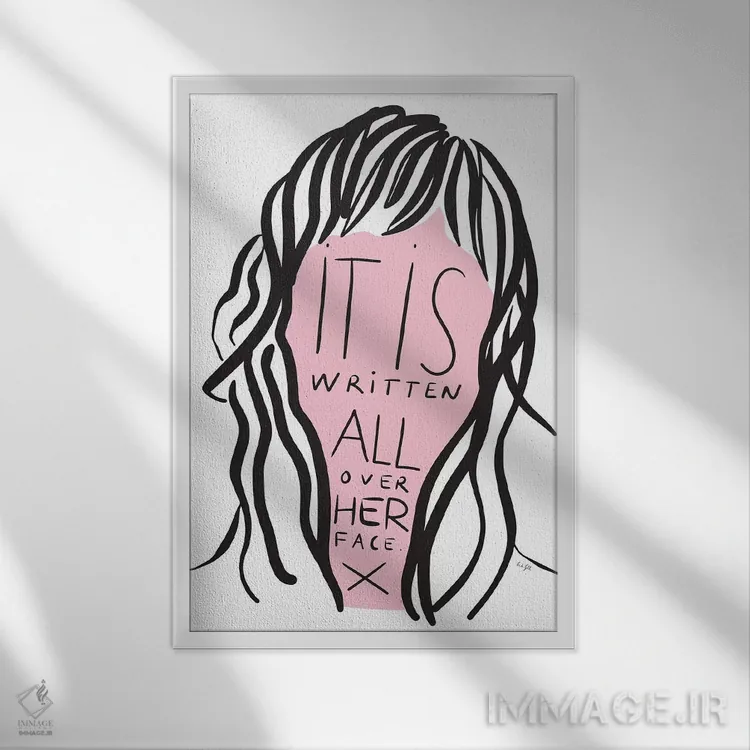 تابلو مینیمال همه چیز در چهره اش نوشته شده اثر لیندا گوبتا - نمای قابدار سفید