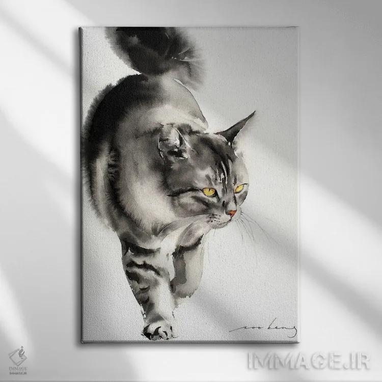 تابلو دکوراتیو راه رفتن گربه ۵ اثر سو بنگ لیم - نمای روبهرو روی دیوار