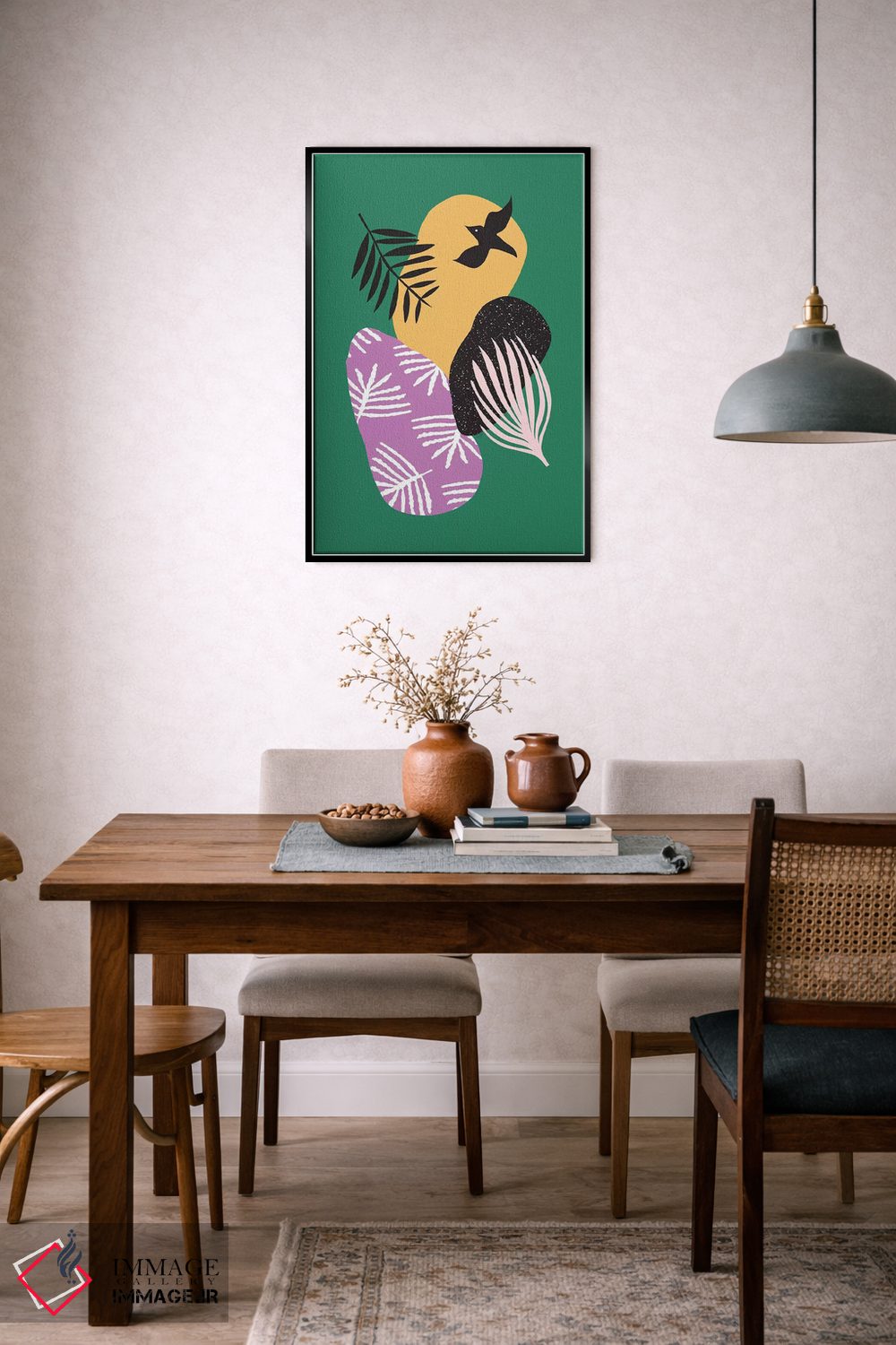 تابلو مینیمال پرندگان گرمسیری در میان سبزه ها اثر لیندا گوبتا - D6B