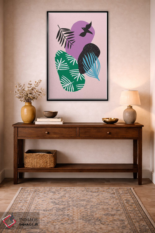 تابلو مینیمال پرندگان گرمسیری در میان صورتی ها اثر لیندا گوبتا - D6B