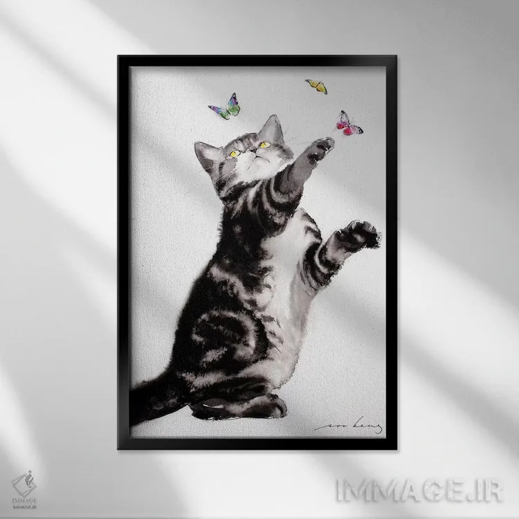 تابلو دکوراتیو اثر پروانه ای - نمای قابدار مشکی