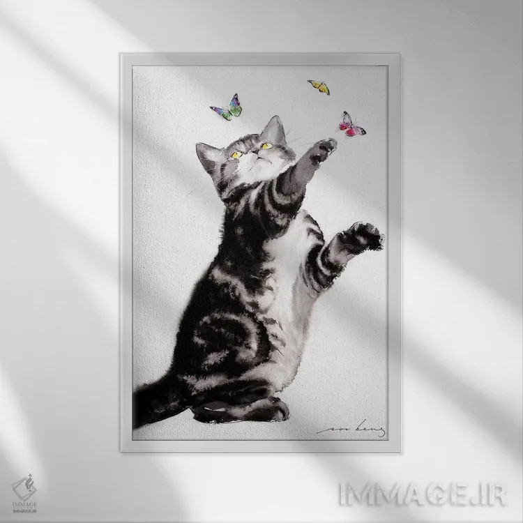 تابلو دکوراتیو اثر پروانه ای - نمای قابدار سفید