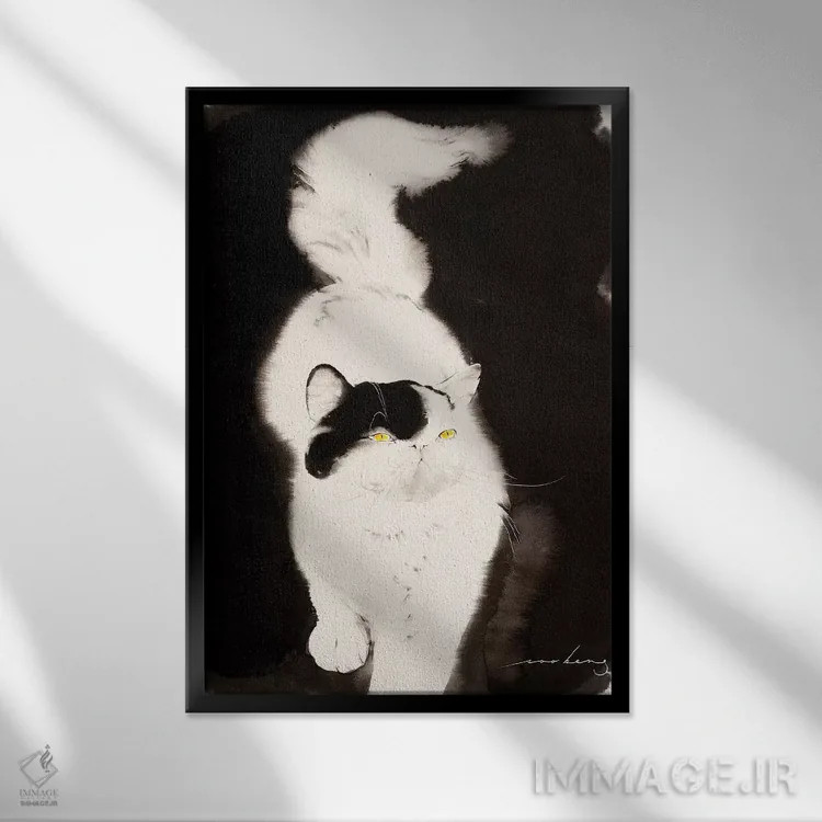 تابلو دکوراتیو راه رفتن گربه ۲ اثر سو بنگ لیم - نمای قابدار مشکی
