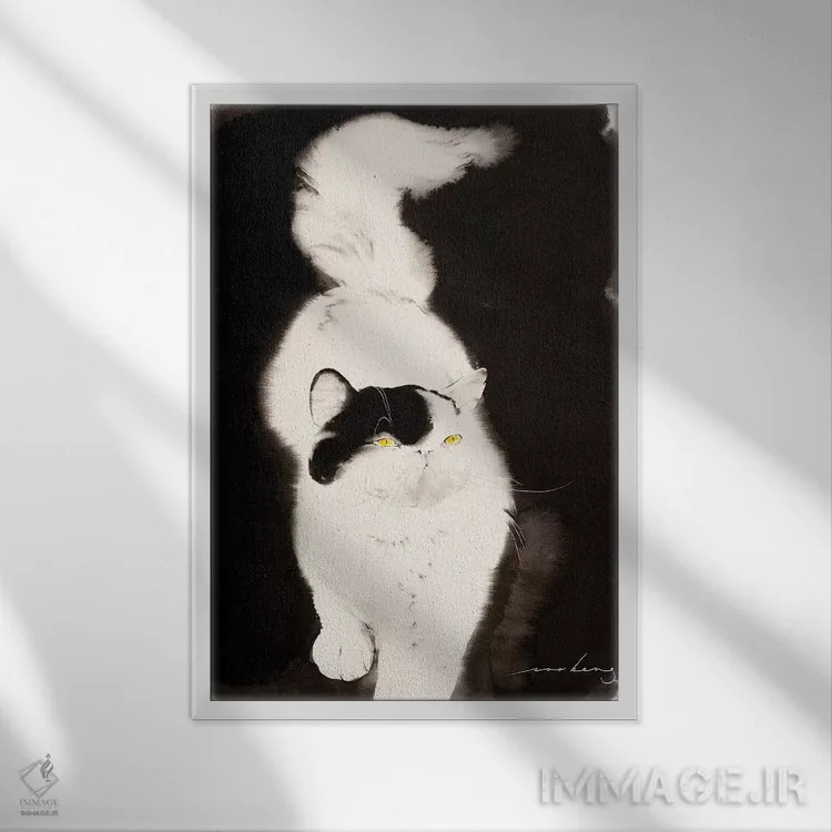 تابلو دکوراتیو راه رفتن گربه ۲ اثر سو بنگ لیم - نمای قابدار سفید