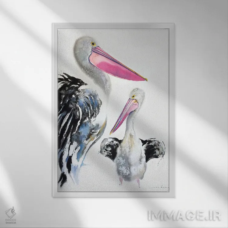 تابلو دکوراتیو پلیکان باوقار اثر سو بنگ لیم - نمای قابدار سفید