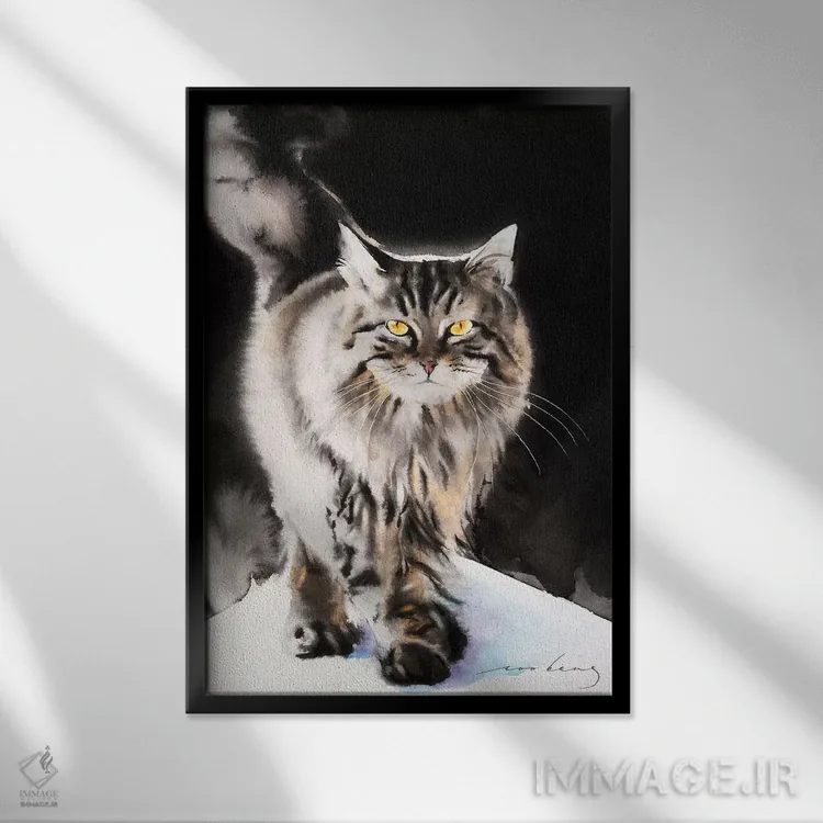 تابلو دکوراتیو راه رفتن گربه ۳ اثر سو بنگ لیم - نمای قابدار مشکی