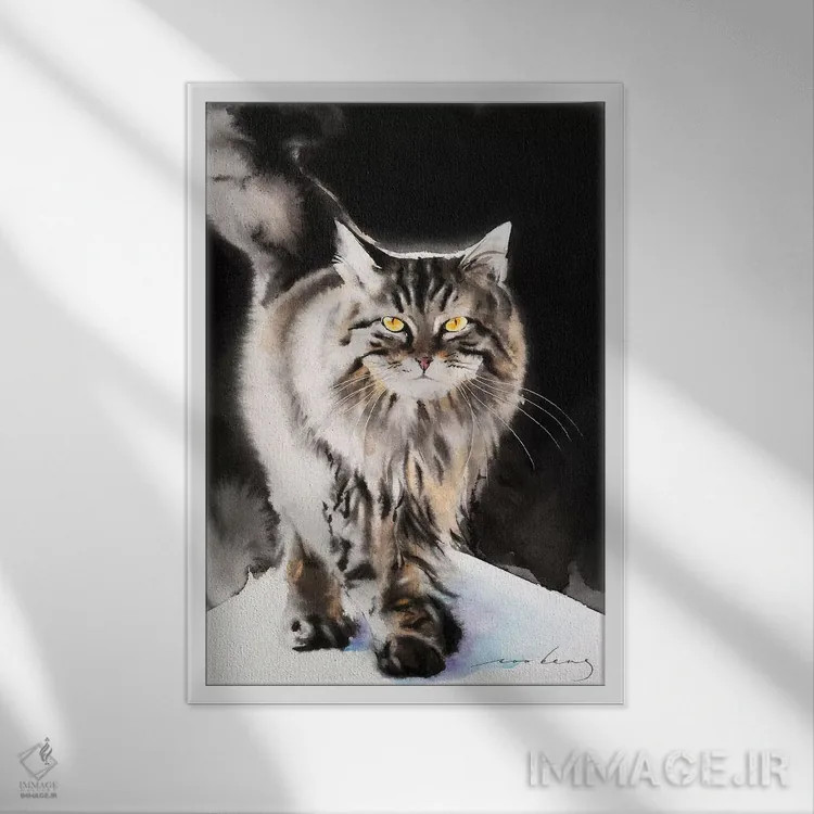 تابلو دکوراتیو راه رفتن گربه ۳ اثر سو بنگ لیم - نمای قابدار سفید