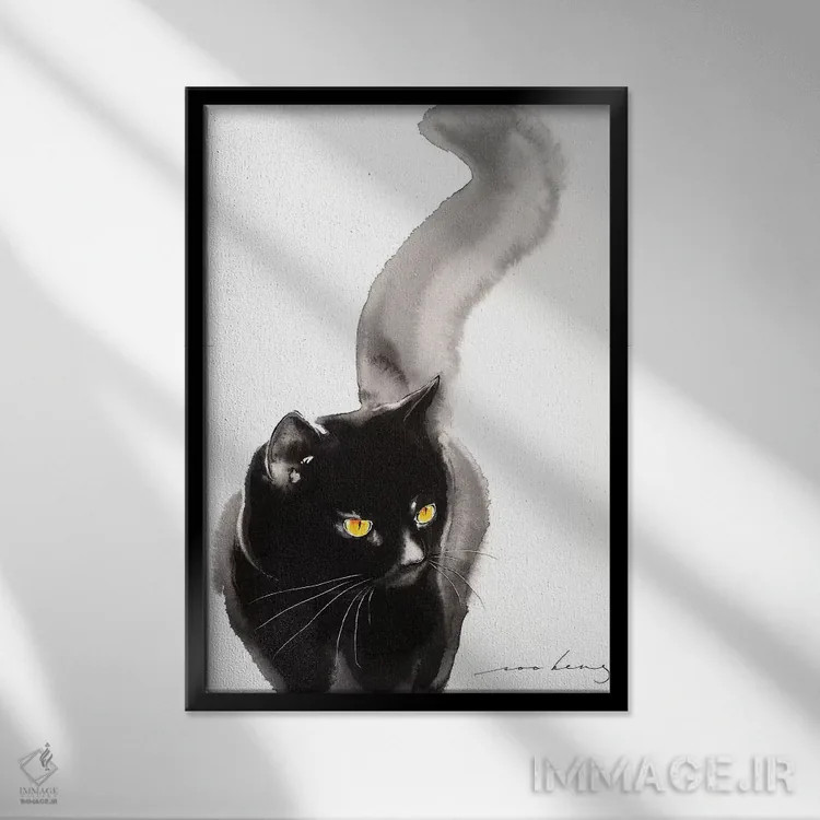 تابلو دکوراتیو راه رفتن گربه ۴ اثر سو بنگ لیم - نمای قابدار مشکی