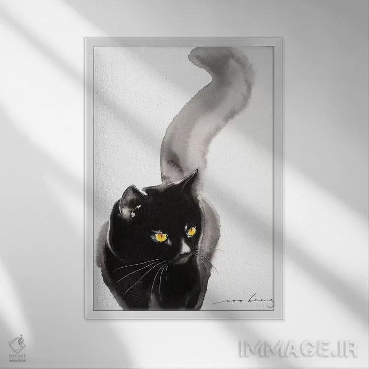 تابلو دکوراتیو راه رفتن گربه ۴ اثر سو بنگ لیم - نمای قابدار سفید