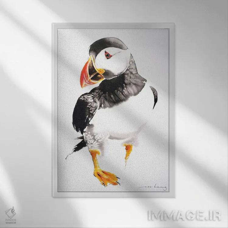 تابلو دکوراتیو پافین ۳ اثر سو بنگ لیم - نمای قابدار سفید