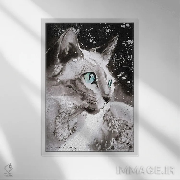 تابلو دکوراتیو گربه باحال اثر سو بنگ لیم - نمای قابدار سفید