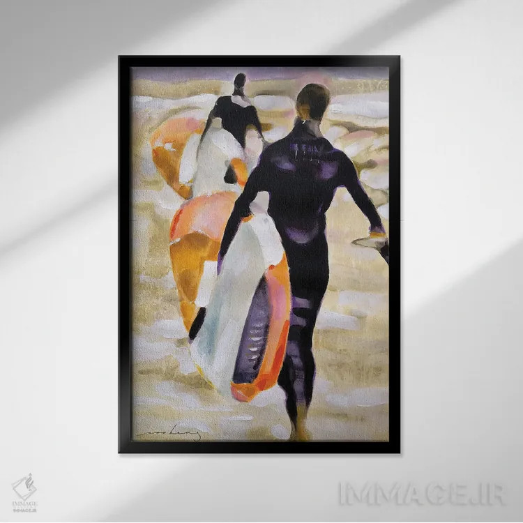 تابلو دکوراتیو بهشت موج سواران اثر سو بنگ لیم - نمای قابدار مشکی