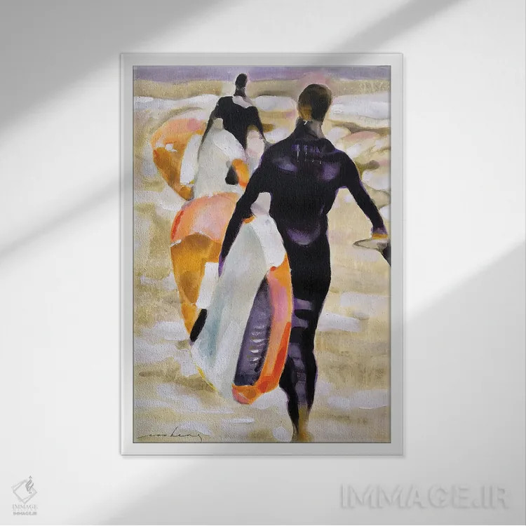 تابلو دکوراتیو بهشت موج سواران اثر سو بنگ لیم - نمای قابدار سفید