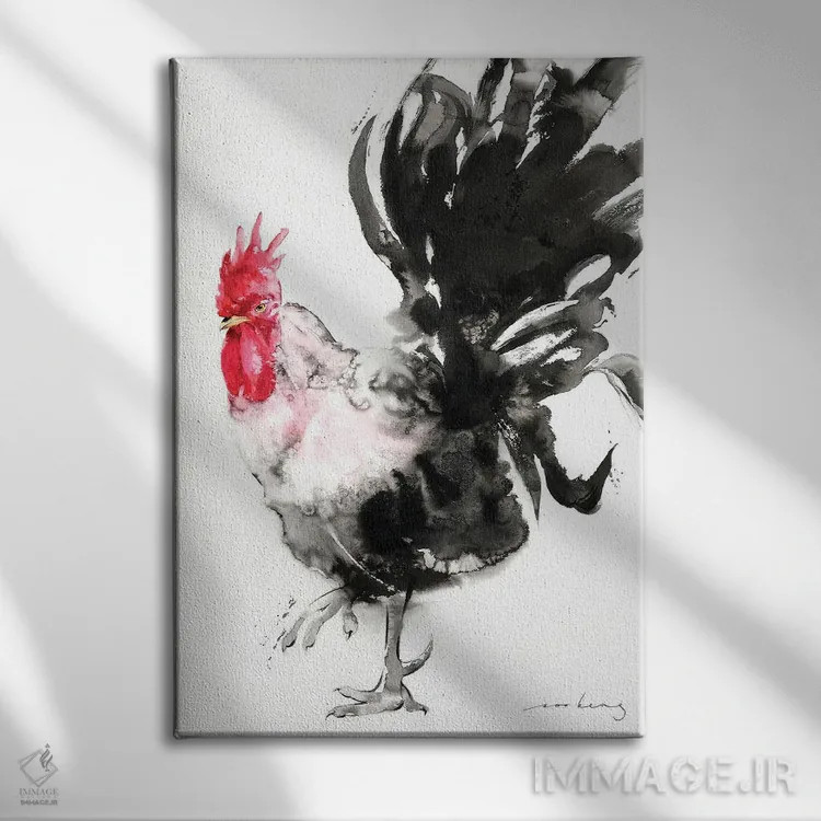 تابلو دکوراتیو جذابیت خروس اثر سو بنگ لیم - نمای روبهرو روی دیوار