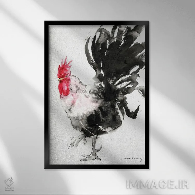 تابلو دکوراتیو جذابیت خروس اثر سو بنگ لیم - نمای قابدار مشکی