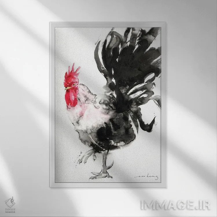 تابلو دکوراتیو جذابیت خروس اثر سو بنگ لیم - نمای قابدار سفید