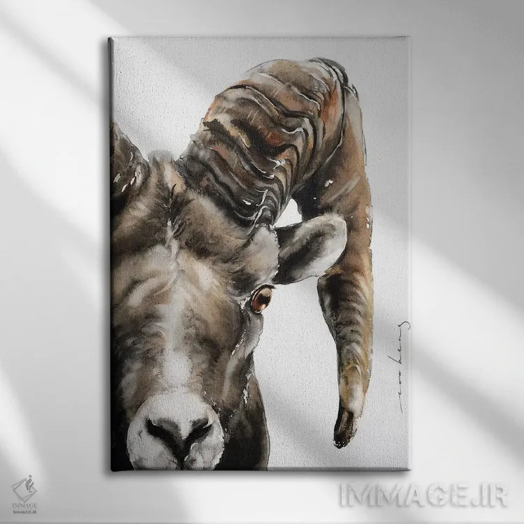 تابلو دکوراتیو قوچ سنگی اثر سو بنگ لیم - نمای روبهرو روی دیوار