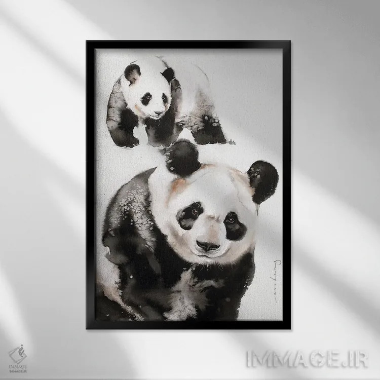 تابلو دکوراتیو جفت پاندا اثر سو بنگ لیم - نمای قابدار مشکی