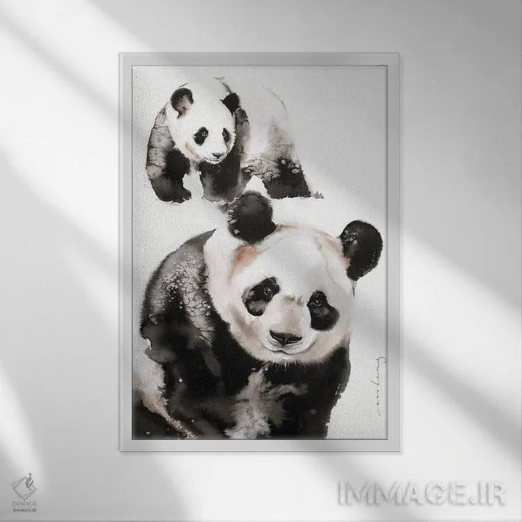 تابلو دکوراتیو جفت پاندا اثر سو بنگ لیم - نمای قابدار سفید