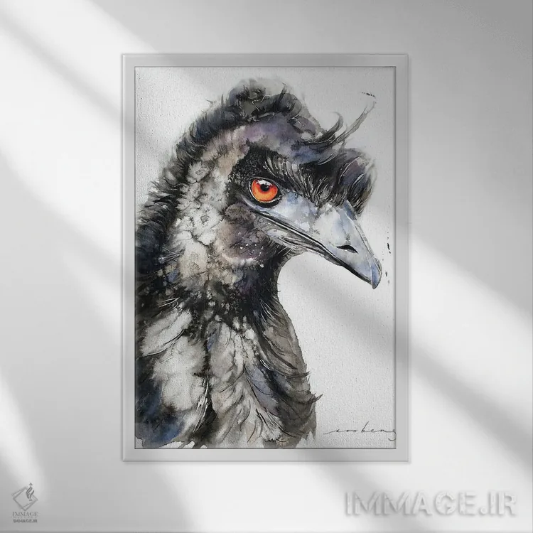 تابلو دکوراتیو شترمرغ دونده ۴ اثر سو بنگ لیم - نمای قابدار سفید