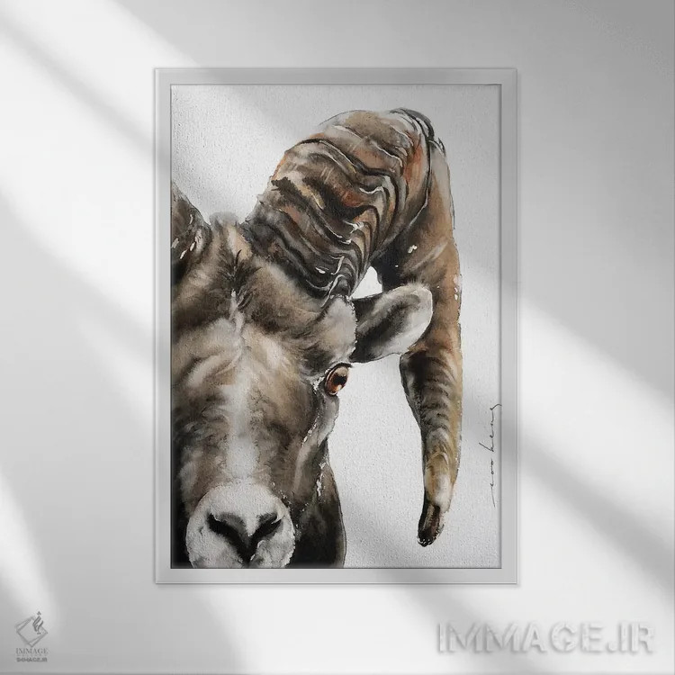 تابلو دکوراتیو قوچ سنگی اثر سو بنگ لیم - نمای قابدار سفید