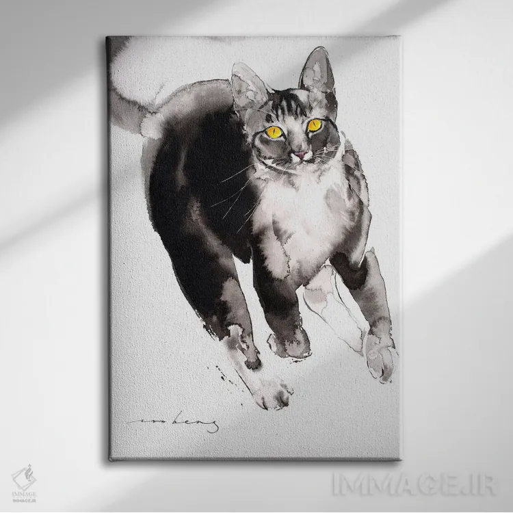 تابلو دکوراتیو گربه شکارچی II اثر سو بنگ لیم - نمای روبهرو روی دیوار